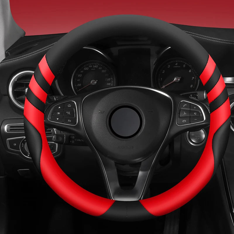 Universal Leather Car Steering Wheel Cover – Durable, Anti-Slip, Fits 14.5–15 Inch - Delicate Leather