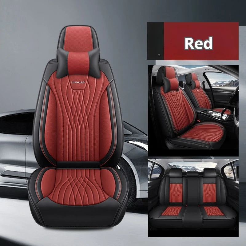 Full Set 5-Seat Premium Nappa Leather Car Seat Covers with Headrests – Breathable, Waterproof, Universal Fit - Delicate Leather