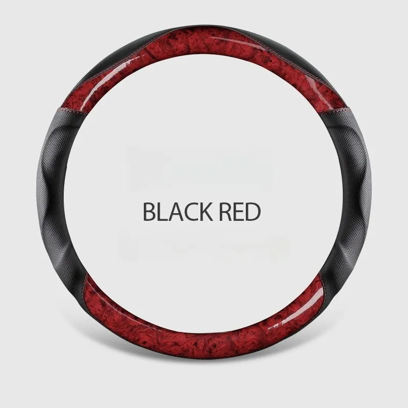 Wood Grain Steering Wheel Cover – Universal Microfiber & Carbon Fiber Leather, 3D Anti-Slip Grip, Breathable All-Season Car Accessory - Delicate Leather
