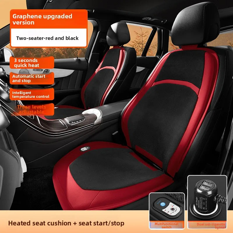 Universal Graphene Heated Car Seat Cushion – Carbon Crystal Leather Winter Warm Seat Cover for Comfortable Driving - Delicate Leather