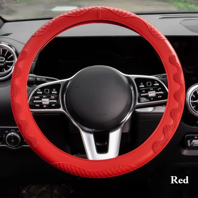 Silicone Steering Wheel Cover – Universal O/D Type Grip Cover for 38cm and 40cm Wheels - Delicate Leather
