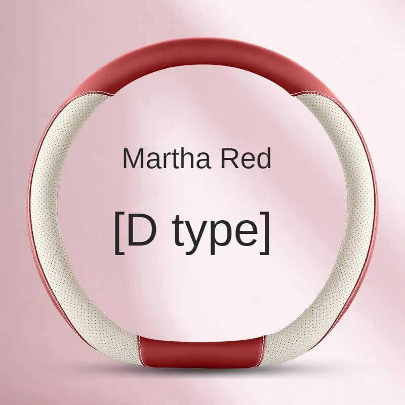 Leather Steering Wheel Cover – Simple Design, Breathable Anti-Slip Handle Cover, Universal D-Ring Fit - Delicate Leather