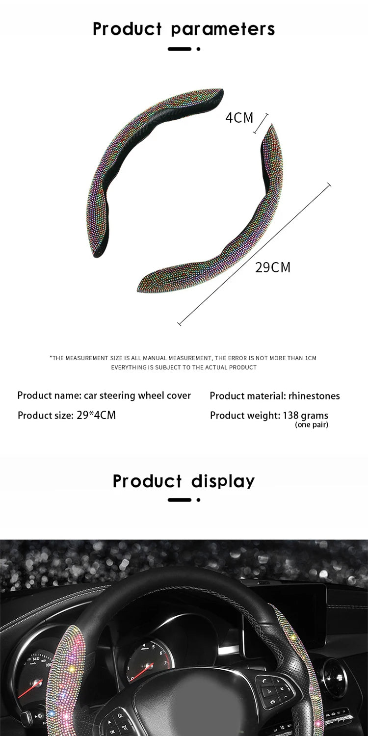 Diamond Car Steering Wheel Cover Set | Breathable, Anti-Slip Bling Protector for Girls & Women - Universal Fit, Gift For Mother's Day 2025 - Delicate Leather