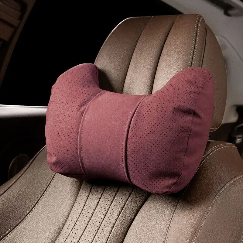 Car Neck & Waist Pillow - Soft Comfort Auto Seat Headrest and Cushion Support for Driving - Universal Fit - Delicate Leather
