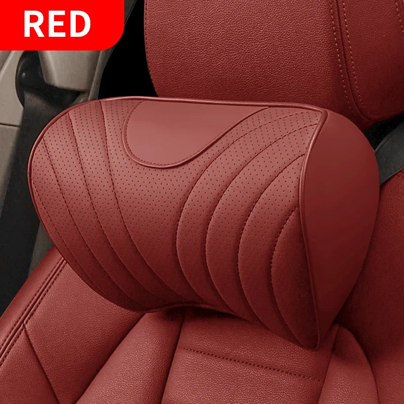 Universal Genuine Leather Neck Pillow & Lumbar Support – Anti-Slip Car Headrest Cushion for All-Season Comfort - Delicate Leather