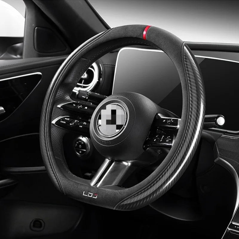 Luxury Suede & Carbon Fiber Steering Wheel Cover – Universal O/D Type Non-Slip Car Steering Protector - Delicate Leather