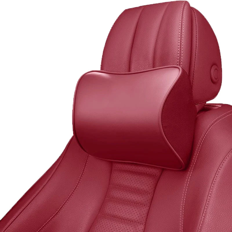 Nappa Leather Car Neck Pillow – Memory Foam Headrest Cushion, Lumbar Support for Travel & Driving Comfort - Delicate Leather