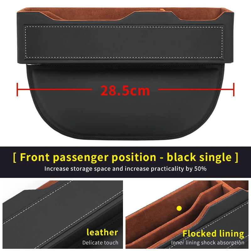 Car Seat Gap Organizer – Multifunctional Storage Box for Wallet, Keys, Phone & Cup - Delicate Leather