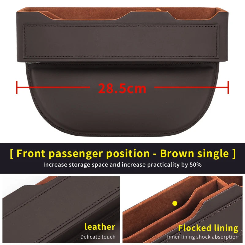 Car Seat Gap Organizer – Multifunctional Storage Box for Wallet, Keys, Phone & Cup - Delicate Leather