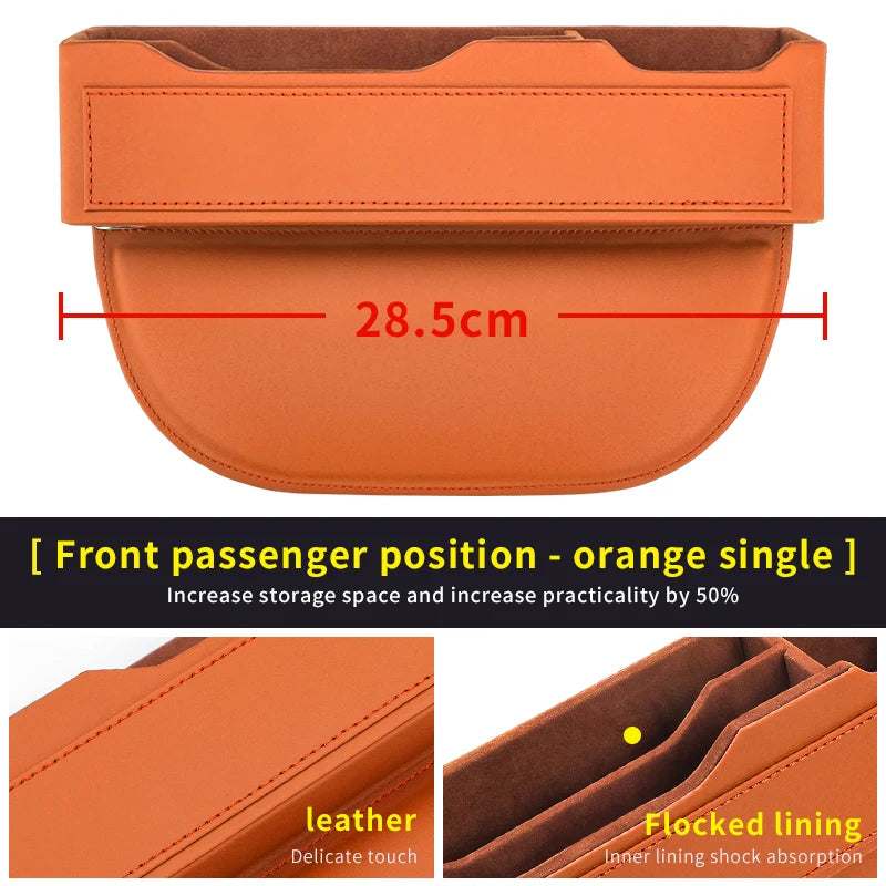 Car Seat Gap Organizer – Multifunctional Storage Box for Wallet, Keys, Phone & Cup - Delicate Leather