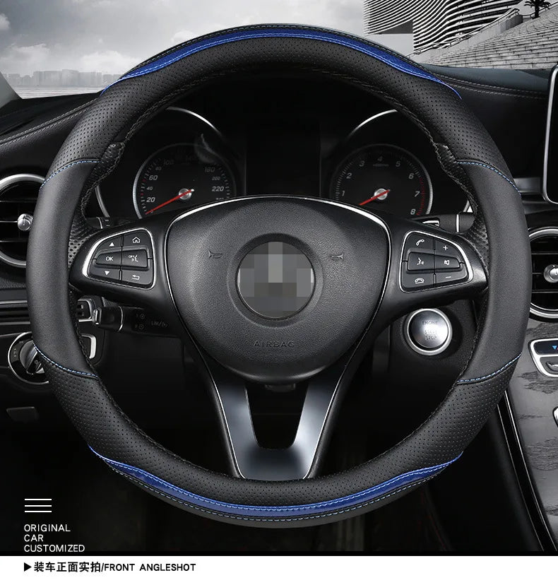 Four-Season Carbon Fiber Splicing Car Steering Wheel Cover – Universal Fit for 36–38/40 cm Wheels, Anti-Slip & Durable - Delicate Leather