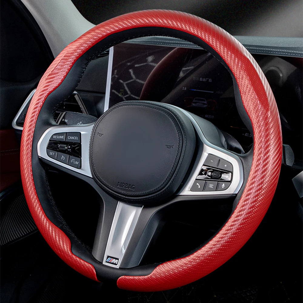 Car Steering Wheel Covers Carbon Fiber Steering Wheel Cover Wrap Universal 36-38cm Breathable Steering Covers Auto Accessories - Delicate Leather