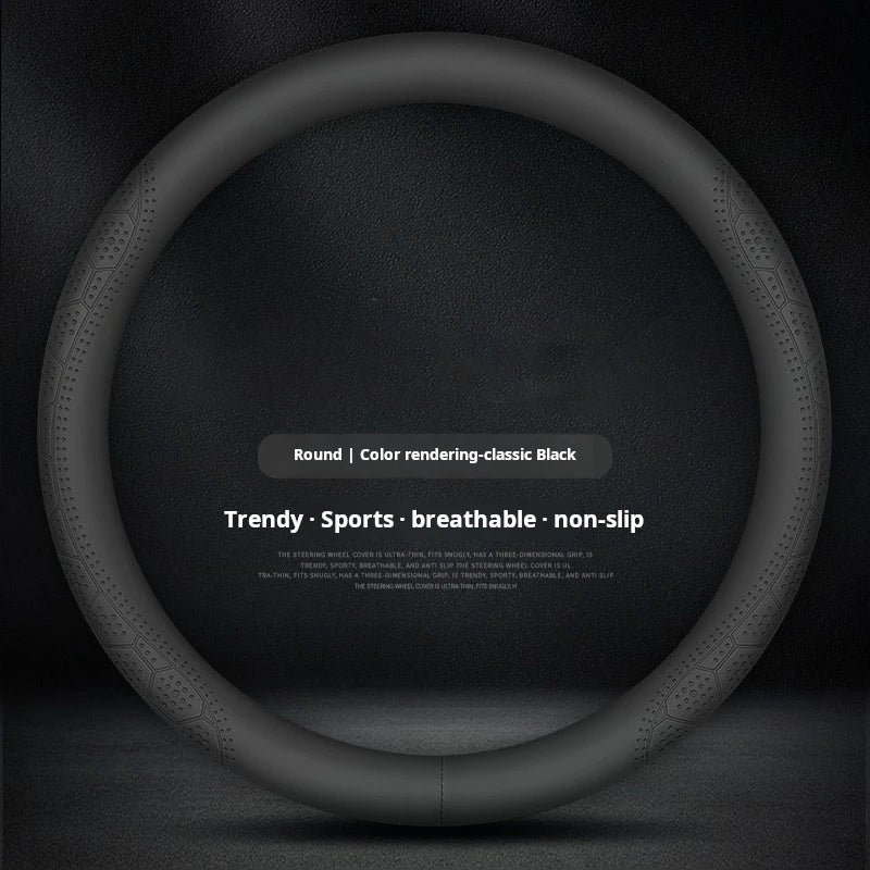 All-Season Universal Steering Wheel Cover – Lightweight Breathable Sweat-Absorbing Non-Slip Protective Wheel Wrap - Delicate Leather