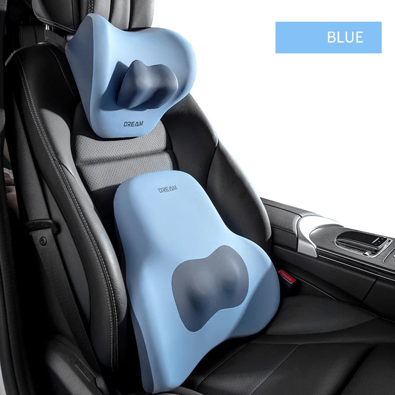 Memory Foam Car Neck & Lumbar Support Pillow – Adjustable Seat Headrest Cushion - Delicate Leather