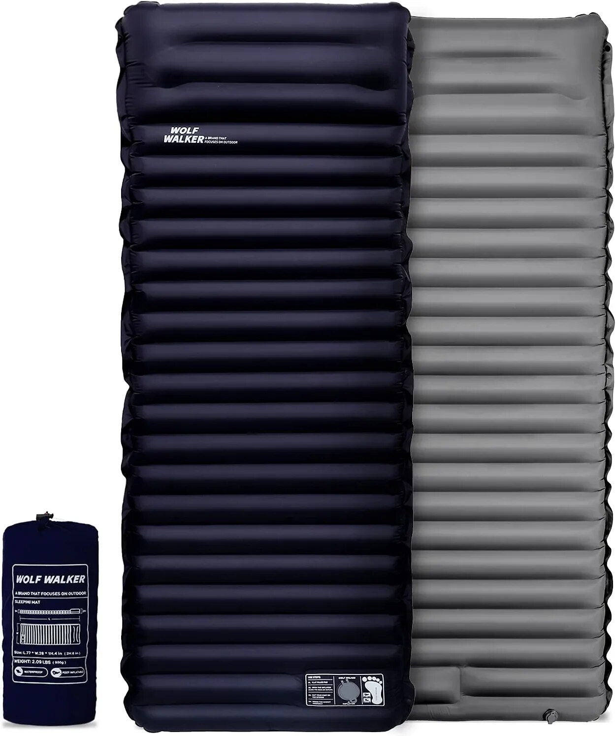 Outdoor Inflatable Air Mattress with Built-in Pillow Pump 10cm Thickness Ultralight Sleeping Pad, Splicing Mattress Ideal for Camping - Delicate Leather