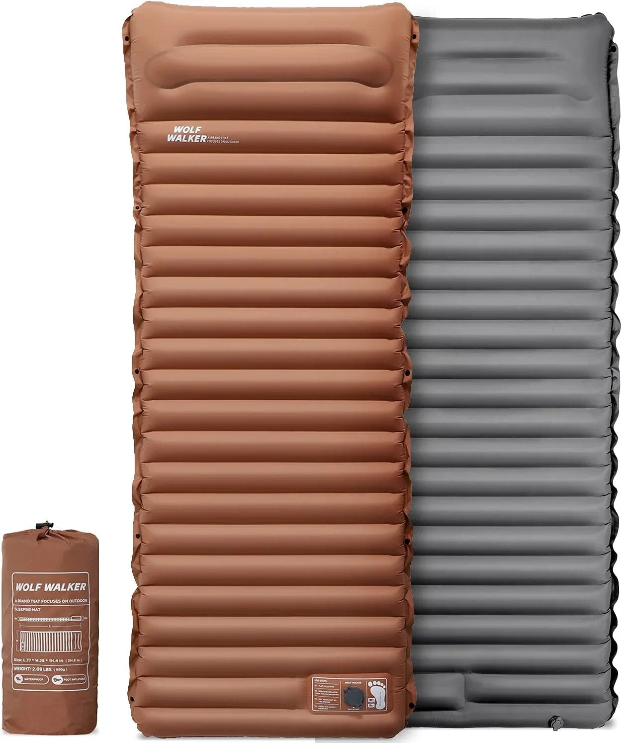 Outdoor Inflatable Air Mattress with Built-in Pillow Pump 10cm Thickness Ultralight Sleeping Pad, Splicing Mattress Ideal for Camping - Delicate Leather