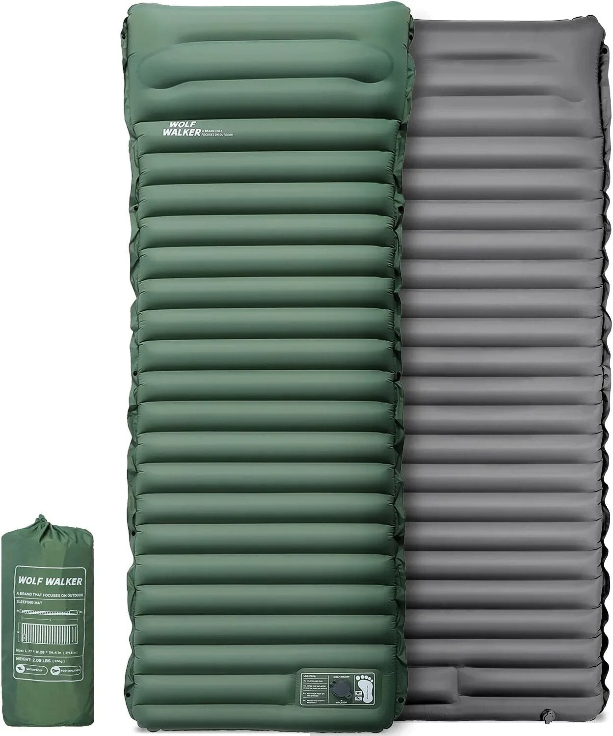 Outdoor Inflatable Air Mattress with Built-in Pillow Pump 10cm Thickness Ultralight Sleeping Pad, Splicing Mattress Ideal for Camping - Delicate Leather