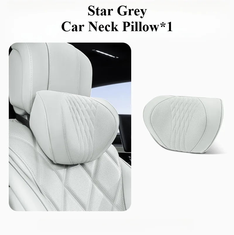 Soft Memory Foam Car Neck & Lumbar Pillow Set – Leather Headrest for Comfortable Driving - Delicate Leather