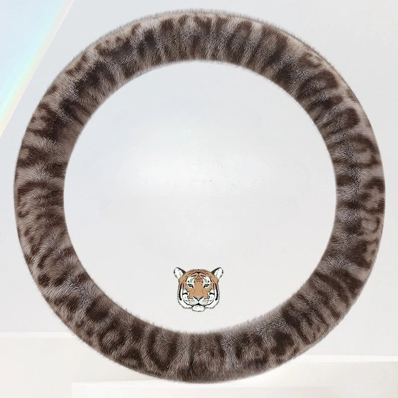 Universal Plush Leopard Print Steering Wheel Cover – Warm Winter Non-Slip Soft Handle Cover for Car Interior - Delicate Leather