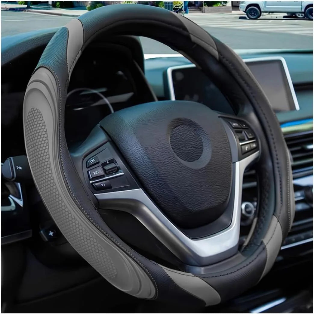 Fashion Splicing Steering Wheel Cover – Leather, All-Season, Massage Grip Design - Delicate Leather