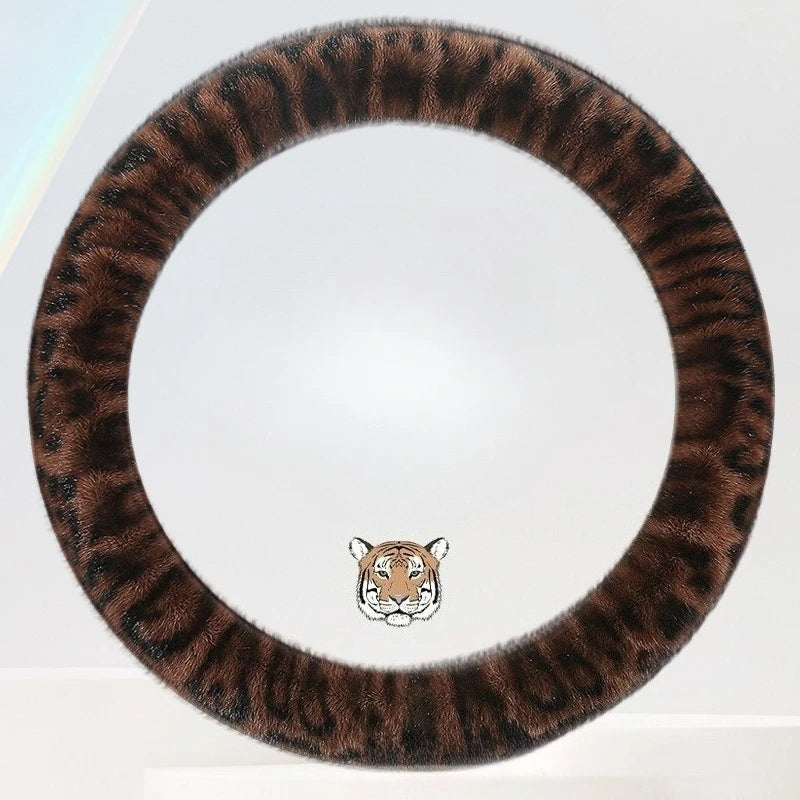Universal Plush Leopard Print Steering Wheel Cover – Warm Winter Non-Slip Soft Handle Cover for Car Interior - Delicate Leather