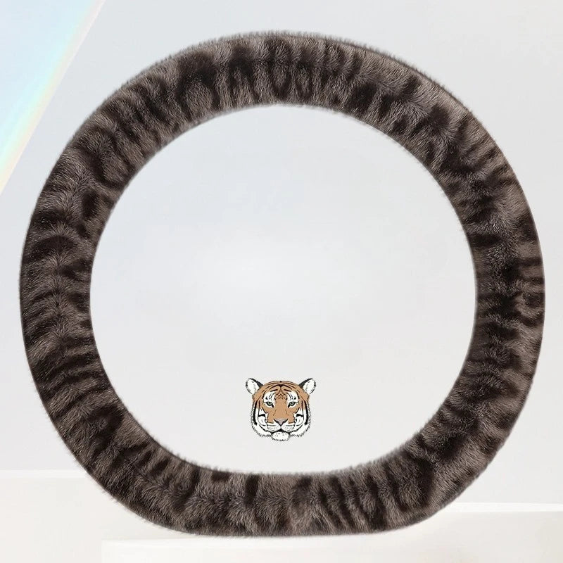 Universal Plush Leopard Print Steering Wheel Cover – Warm Winter Non-Slip Soft Handle Cover for Car Interior - Delicate Leather