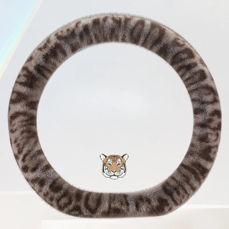 Universal Plush Leopard Print Steering Wheel Cover – Warm Winter Non-Slip Soft Handle Cover for Car Interior - Delicate Leather