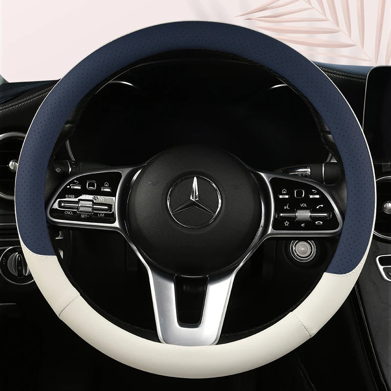 Universal Leather Car Steering Wheel Cover – Anti-Slip Protective Cover, Fashionable 38cm - Delicate Leather