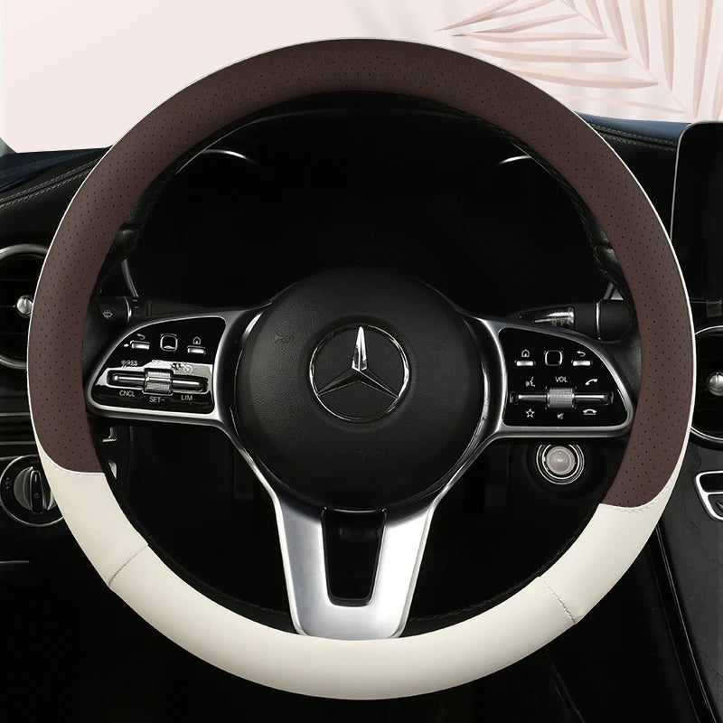 Universal Leather Car Steering Wheel Cover – Anti-Slip Protective Cover, Fashionable 38cm - Delicate Leather