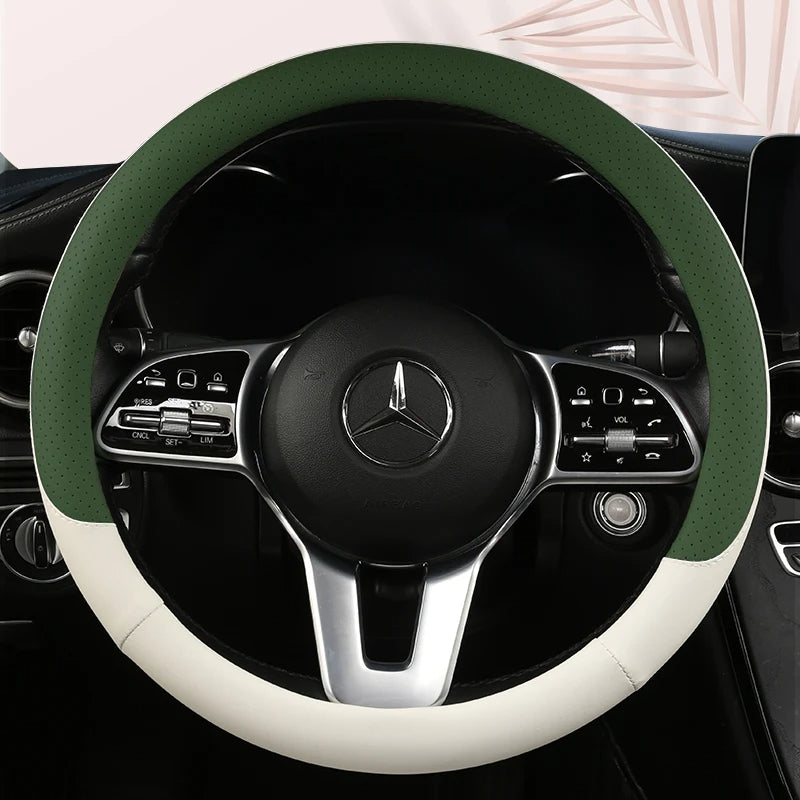 Universal Leather Car Steering Wheel Cover – Anti-Slip Protective Cover, Fashionable 38cm - Delicate Leather