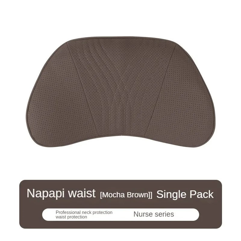 Luxury Car Seat Leather Pillow and Lumbar Support - Universal Headrest and Back Cushion for Comfortable Driving - Delicate Leather