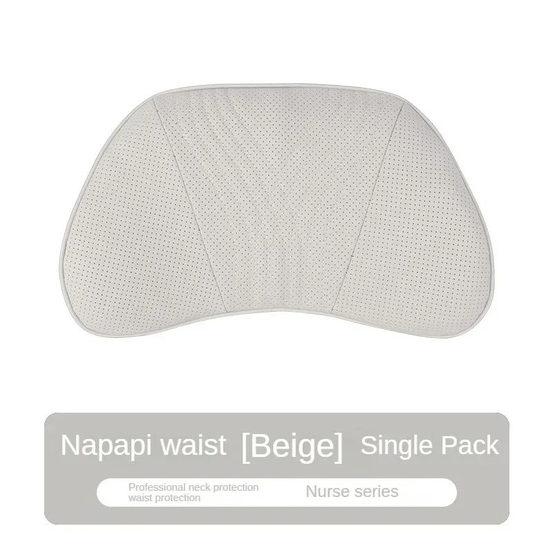 Luxury Car Seat Leather Pillow and Lumbar Support - Universal Headrest and Back Cushion for Comfortable Driving - Delicate Leather