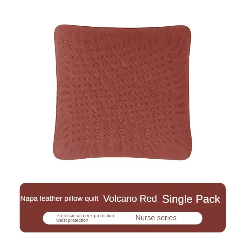 Luxury Car Seat Leather Pillow and Lumbar Support - Universal Headrest and Back Cushion for Comfortable Driving - Delicate Leather