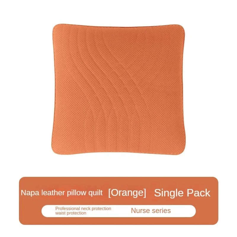 Luxury Car Seat Leather Pillow and Lumbar Support - Universal Headrest and Back Cushion for Comfortable Driving - Delicate Leather