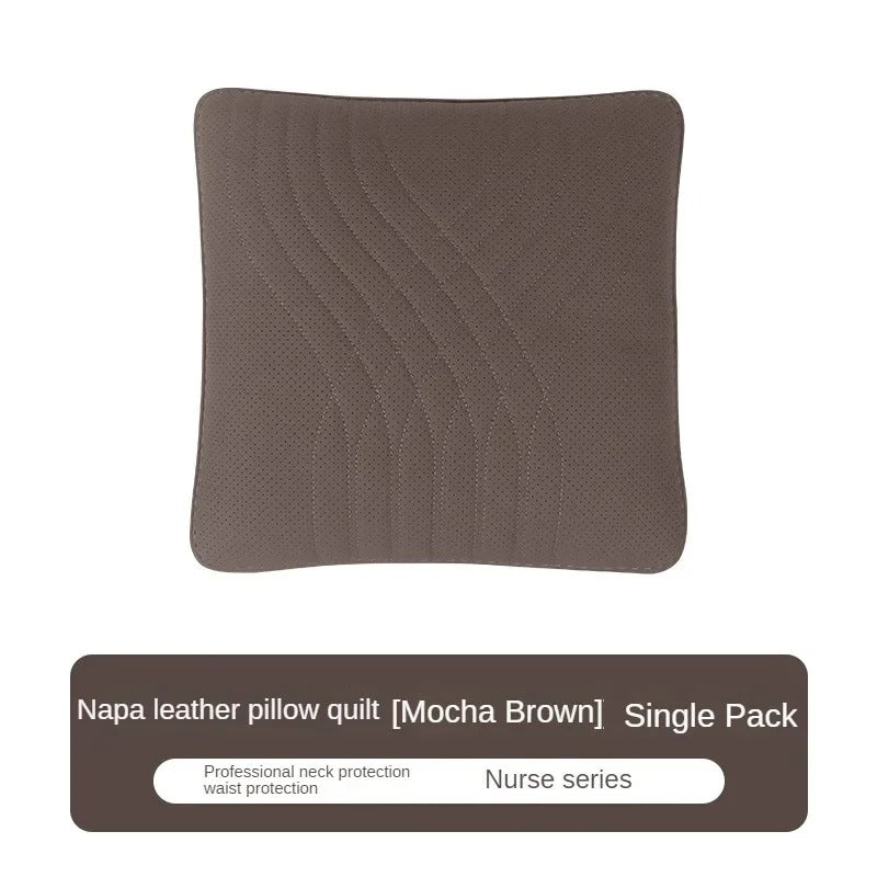 Luxury Car Seat Leather Pillow and Lumbar Support - Universal Headrest and Back Cushion for Comfortable Driving - Delicate Leather