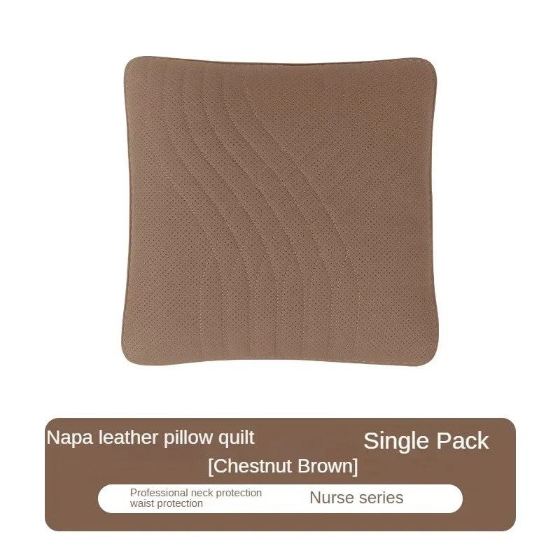 Luxury Car Seat Leather Pillow and Lumbar Support - Universal Headrest and Back Cushion for Comfortable Driving - Delicate Leather