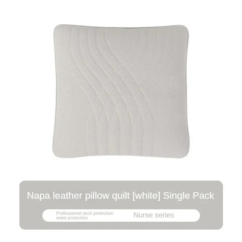 Luxury Car Seat Leather Pillow and Lumbar Support - Universal Headrest and Back Cushion for Comfortable Driving - Delicate Leather