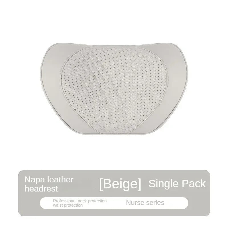 Luxury Car Seat Leather Pillow and Lumbar Support - Universal Headrest and Back Cushion for Comfortable Driving - Delicate Leather