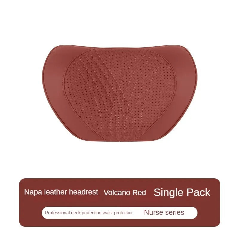 Luxury Car Seat Leather Pillow and Lumbar Support - Universal Headrest and Back Cushion for Comfortable Driving - Delicate Leather