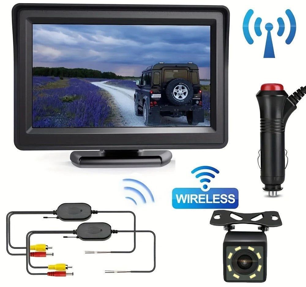 Wireless Car Backup Camera Kit - 4.3" Monitor Rear View System for RVs, Trucks, and SUVs - Delicate Leather