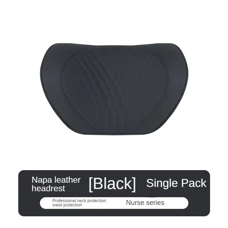 Luxury Car Seat Leather Pillow and Lumbar Support - Universal Headrest and Back Cushion for Comfortable Driving - Delicate Leather