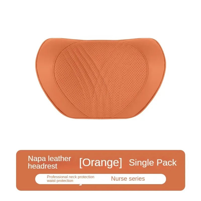 Luxury Car Seat Leather Pillow and Lumbar Support - Universal Headrest and Back Cushion for Comfortable Driving - Delicate Leather