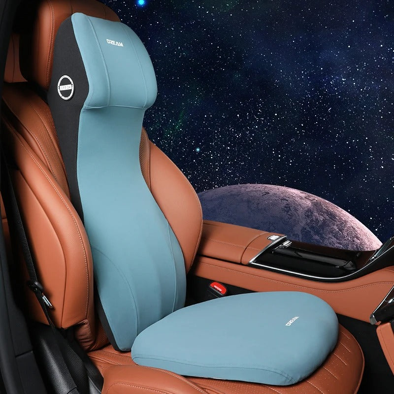 Car Leather Headrest and Lumbar Support Pillow - Memory Foam Neck and Back Cushion for Ultimate Comfort - Delicate Leather