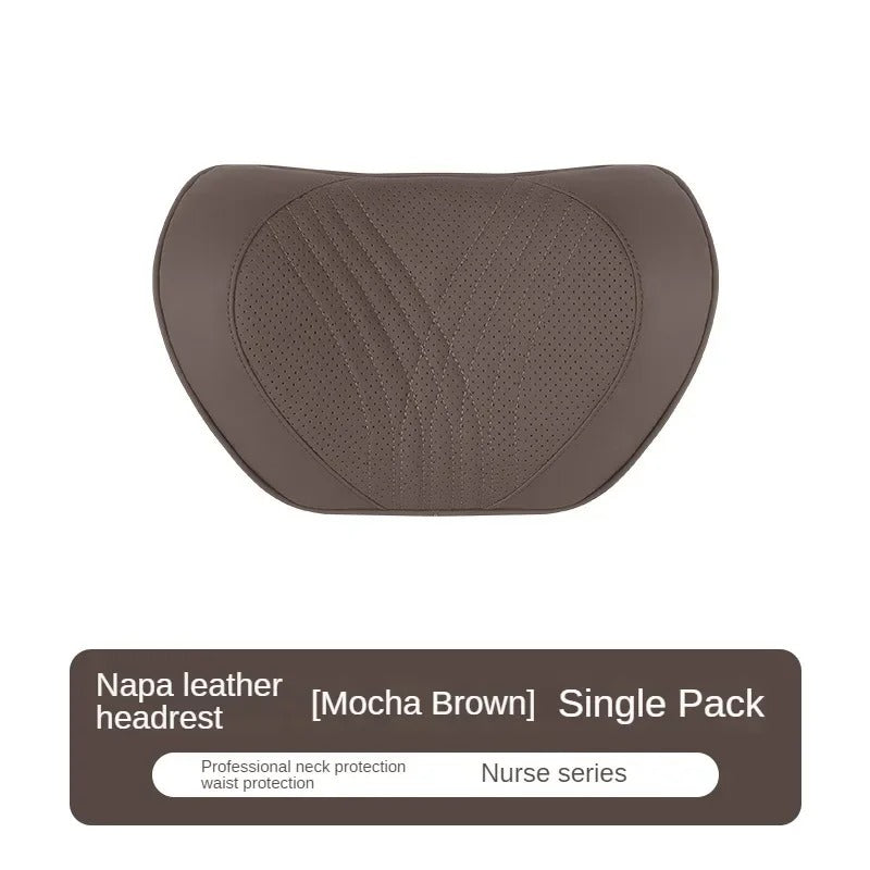 Luxury Car Seat Leather Pillow and Lumbar Support - Universal Headrest and Back Cushion for Comfortable Driving - Delicate Leather