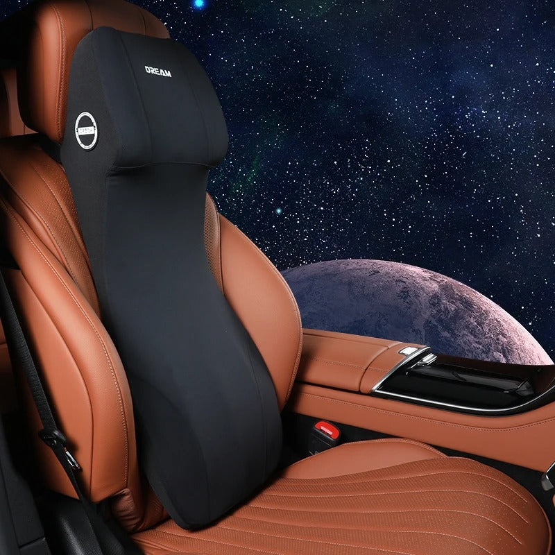 Car Leather Headrest and Lumbar Support Pillow - Memory Foam Neck and Back Cushion for Ultimate Comfort