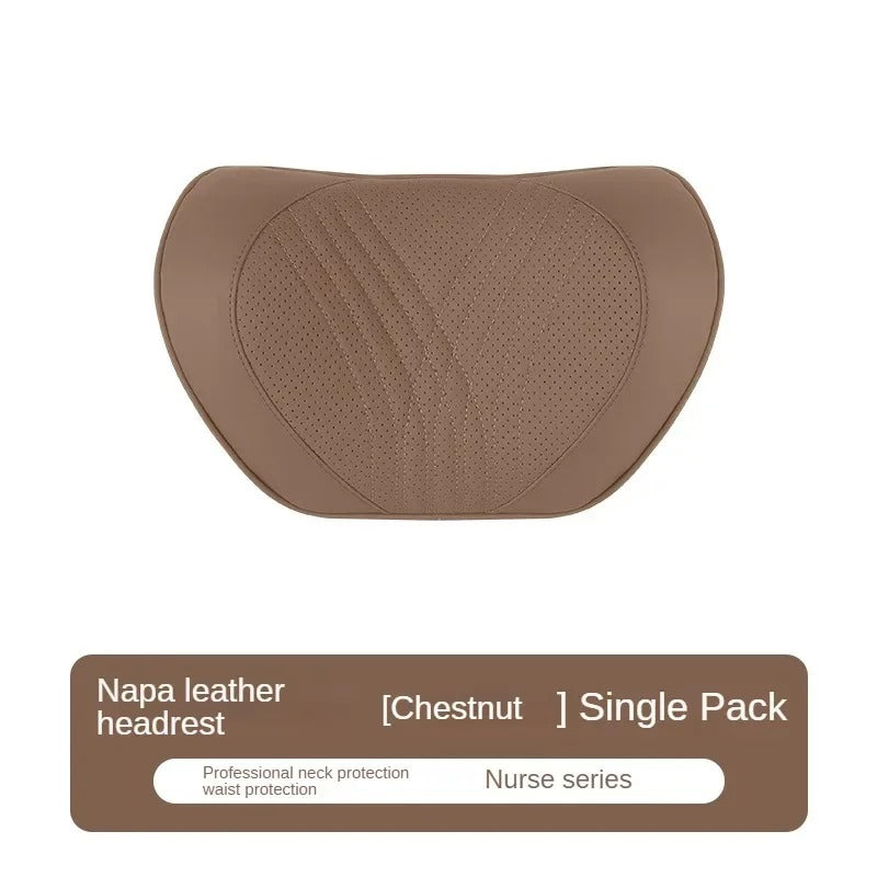 Luxury Car Seat Leather Pillow and Lumbar Support - Universal Headrest and Back Cushion for Comfortable Driving - Delicate Leather