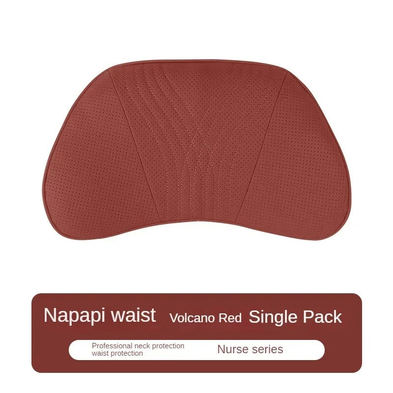 Luxury Car Seat Leather Pillow and Lumbar Support - Universal Headrest and Back Cushion for Comfortable Driving - Delicate Leather