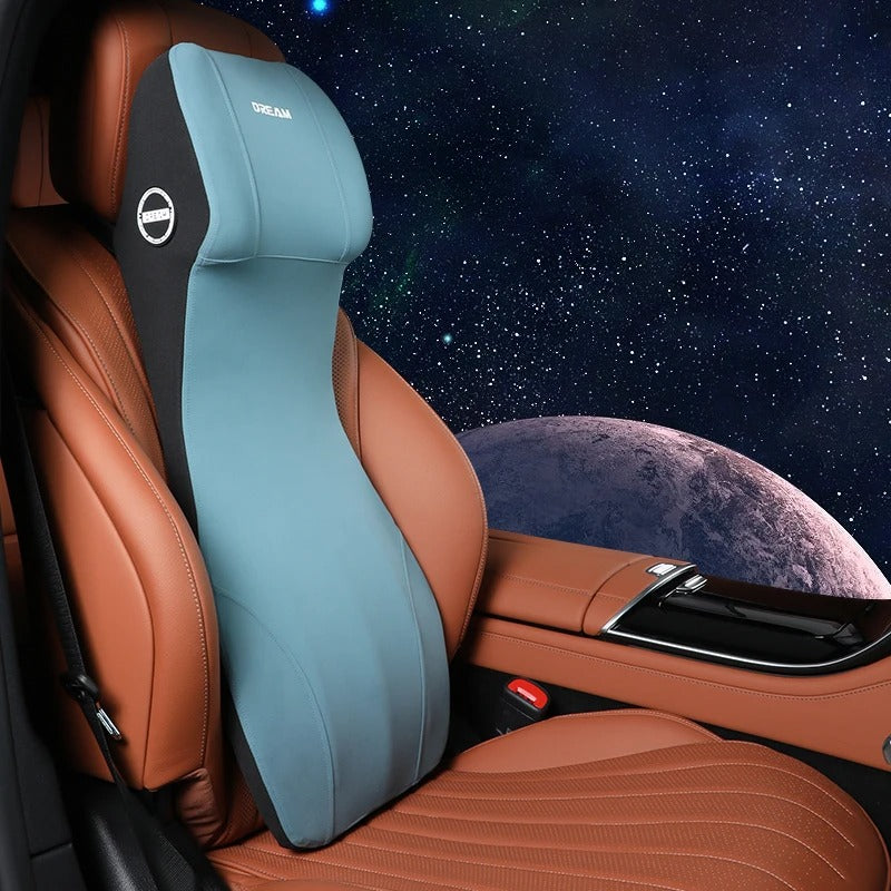 Car Leather Headrest and Lumbar Support Pillow - Memory Foam Neck and Back Cushion for Ultimate Comfort