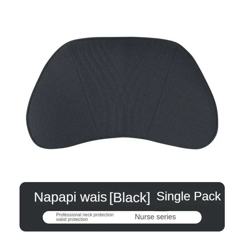 Luxury Car Seat Leather Pillow and Lumbar Support - Universal Headrest and Back Cushion for Comfortable Driving - Delicate Leather