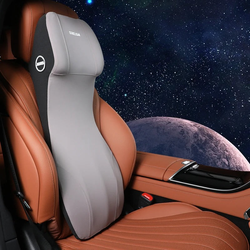 Car Leather Headrest and Lumbar Support Pillow - Memory Foam Neck and Back Cushion for Ultimate Comfort